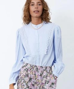Lollys Laundry Pearl Embroidered Shirt Light Blue