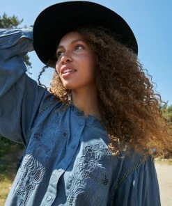 Lollys Laundry VALENTINAL BALLOON SLEEVE GREY EMBROIDERED SHIRT