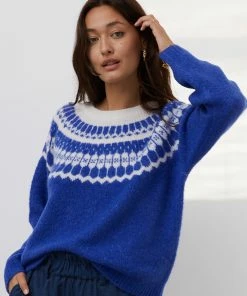 Lollys Laundry Lana Neon Blue Fairisle Sweater