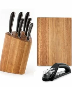 Robert Welch Oak Signature Prism Knife Block Set with Classic Chopping Board and Sharpener