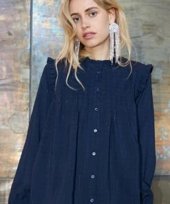 Lollys Laundry Dawn Navy Pleated Blouse