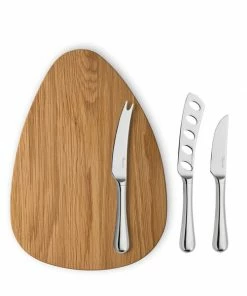 Robert Welch Radford Bright Cheese Knife Set with Oak Pebble Chopping Board